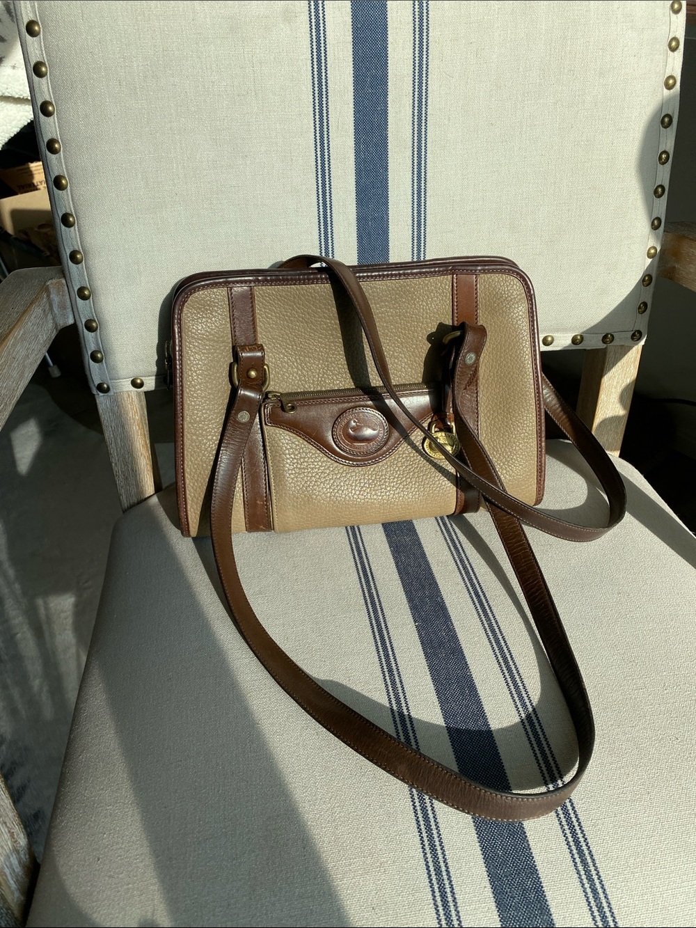Dooney & Bourke Tan and Brown Pebbled Leather Shoulder Bag